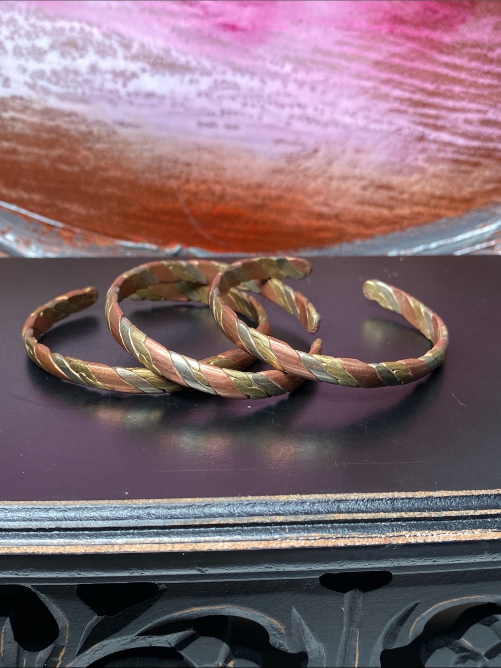 Nepal Tibet Silver Copper Brass Cuff Bracelets Set of 3 Pattern 3